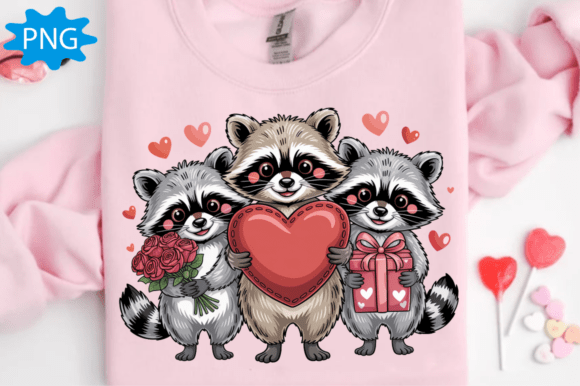 Adorable Valentine Raccoons PNG: Cute Designs for Your POD Store