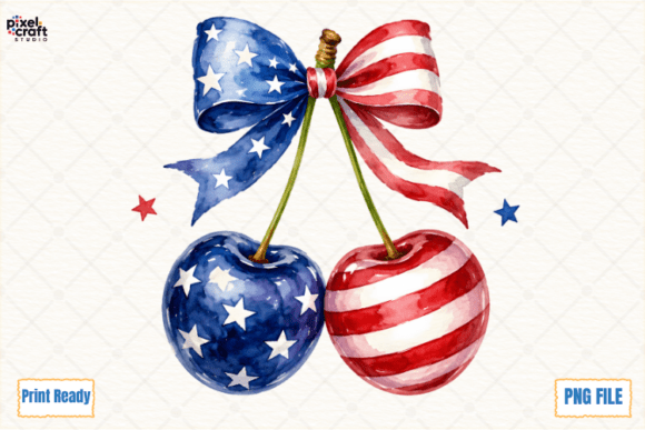 Patriotic Cherries Coquette Bow PNG: A Modern Americana Design Asset