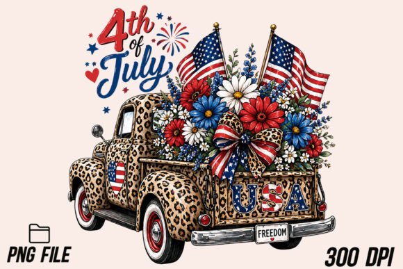 Patriotic Flower Truck 4th of July PNG: A Festive Design Asset